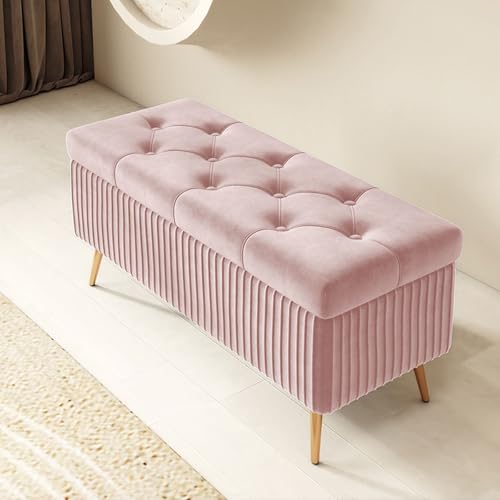 Hellrosa Ottoman-Bank – Knopftufted Container Pouf für Wohnzimmer, Schlafzimmer und Eingangsbereich – trägt bis zu 150 kg – stilvolle und funktionale Aufbewahrungslösung Hellrosa Ottoman-Bank – Knopftufted Container Pouf für Wohnzimmer, Schlafzimmer und Eingangsbereich – trägt bis zu 150 kg – stilvolle und funktionale Aufbewahrungslösung von Generisch