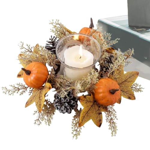 Herbst Kerze Garland Ringdekor - Einfacher und eleganter Herbstkranz | Thanksgiving künstlicher Kerzenkranz | Herbsterntekränze für, Türgriff, Fenster, Esstisch, Kaminsims von Generisch