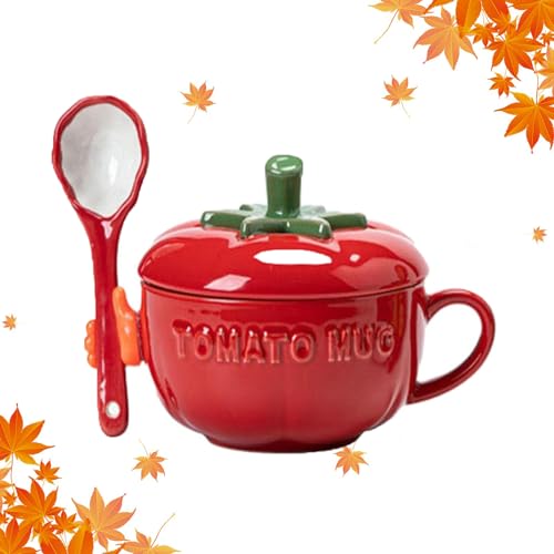 Herbst Pumpkin Tasse, Halloween SüßE KüRbistasse, KüRbis Tasse Mit Deckel Und LöFfel Halloween Deko KüRbis Kaffeebecher Deko Herbst Tasse Kaffeetasse (Rot) von Generisch