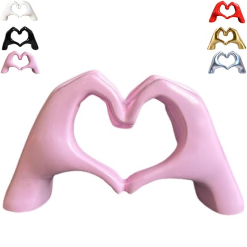Herz-Hände-Skulptur, Dekoration, Liebeshandstatue, Raumdekoration, Finger-Skulptur für Regal, Couchtisch, Büro, Schlafzimmer, Bücherregal, kleines Ornament, Heimdekoration (Rosa) von Generisch