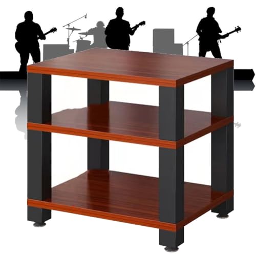 HiFi Rack 4-stöckiger Medien-Aufbewahrungsschrank, verstellbarer AV-Geräteständer für Plattenspieler und Elektronik, stoßdämpfendes, bewegliches offenes Design (Teak, 60 x 48 x 58 cm) von Generisch