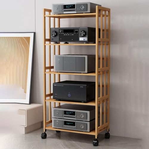 HiFi Rack AV Media Stand Adjustable Audio Visual Shelving Tower Corner TV Stand & CD Rack Stylish Stereo Cabinet for Gaming & Media Storage (Wood 50.8x157.5 cm) von Generisch