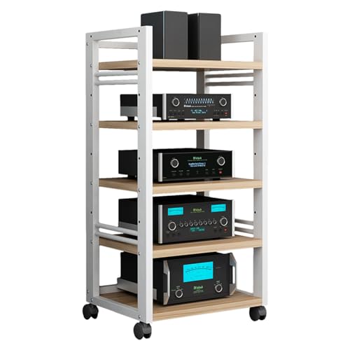HiFi-Ständer, 5-stöckig, beweglicher AV-Media-Ständer, Komponentenschrank, Wohnzimmer-CD-Player-Ständer und Stereo-Regal, Audioturm mit höhenverstellbarem Holzregal für Zuhause/Büro/Theater von Generisch