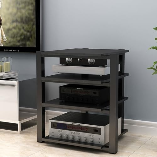 HiFi-Videoschrank mit 4 Ebenen, AV-Media-Ständer für CD-Verstärker und Heim-Lautsprecher, Kino-Ausrüstung, Regal, Audio-Komponenten-Regal, stilvolles schwarzes Design für Home Entertainment von Generisch