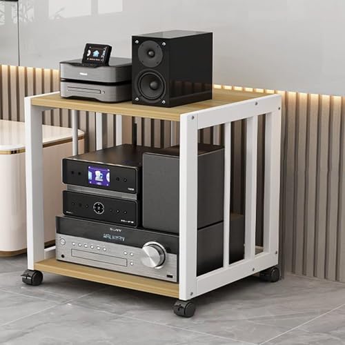 Hifi Rack Abschließbar Mit 360-Grad-Schwenkrädern，Medienschrank Mit Verstellbaren Ablagen，HiFi-Audioschrank Regale，Stereo Komponenten-Rack，HiFi Rack Aus Holz，für Zuhause/Wohnzimmer(Yellow,2tier-50X40X von Generisch