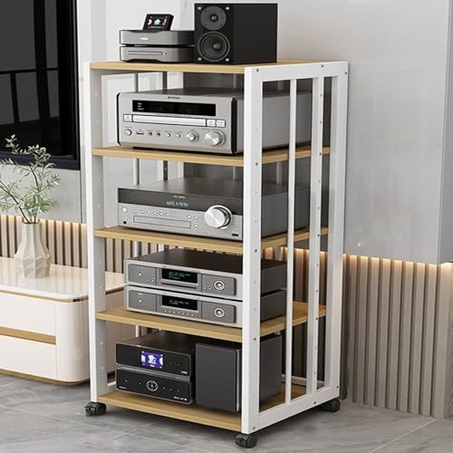 Hifi Rack Abschließbar Mit 360-Grad-Schwenkrädern,Medienschrank Mit Verstellbaren Ablagen,HiFi-Audioschrank Regale,Stereo Komponenten-Rack,HiFi Rack Aus Holz,für Zuhause/Wohnzimmer(Yellow,5tier-50X40X Hifi Rack Abschließbar Mit 360-Grad-Schwenkrädern,Medienschrank Mit Verstellbaren Ablagen,HiFi-Audioschrank Regale,Stereo Komponenten-Rack,HiFi Rack Aus Holz,für Zuhause/Wohnzimmer(Yellow,5tier-50X40X von Generisch