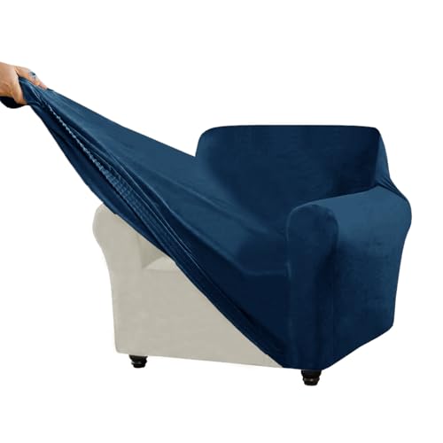 HighQuality 3er Set Stretch Samt Sofabezüge für Sessel mit Separatem Rückenkissen und Sitzschutz Idealer Möbelschutz für Wohnzimmer (Elegant Blau) von Generisch