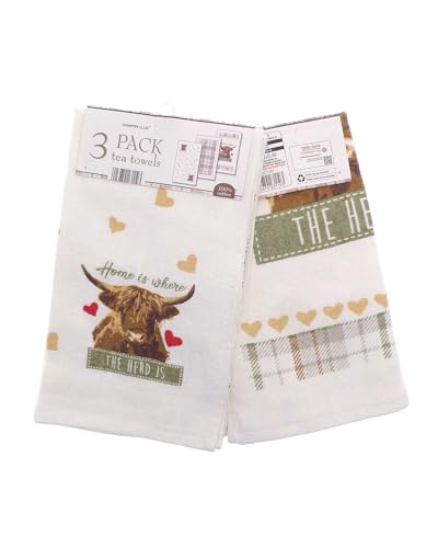 Highland Cow Geschirrtücher 100% Baumwolle 3er Set Country Design mit Karomuster von Generisch
