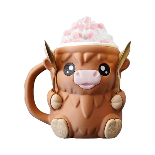 Highland Cow Ice Pint Holder | 3D Printing Ice Cream Pint Holder Containers With Antifreeze Handle And Spoon,Leak Proof Beer Can Cup Home Decor For Freezer Soda Camping Trip Movie Nights Picnic Summer von Generisch