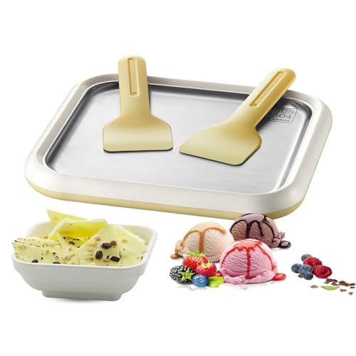 HmLotd Rolleismaschine, Frozen Fruit Ice Cream Maker mit 2 Spatel, Frozen Joghurt Maker Maschine, Soft Serve Eismaschine für die Herstellung von gerolltem Eis, Frozen Joghurt, Sorbet - Gelb von Generisch