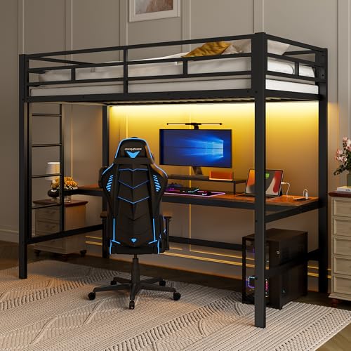 Hochbett mit integriertem Schreibtisch, APP-gesteuerter RGB-LED-Beleuchtung, USB/Steckdosen & Sicherheitsgeländer – EN747-zertifiziertes Metallbett 90x200 cm für sicheres Schlafen & kreatives Lernen Hochbett mit integriertem Schreibtisch, APP-gesteuerter RGB-LED-Beleuchtung, USB/Steckdosen & Sicherheitsgeländer – EN747-zertifiziertes Metallbett 90x200 cm für sicheres Schlafen & kreatives Lernen von Generisch