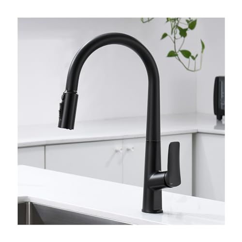Hochbogen-Küchenarmatur mit herausziehbarem Sprühkopf, 4 Modi, Messing, Mischbatterie, modern, schwarz, Küchenspüle, Wasserhahn für Zuhause, einfach zu installieren und stilvolles Design von Generisch