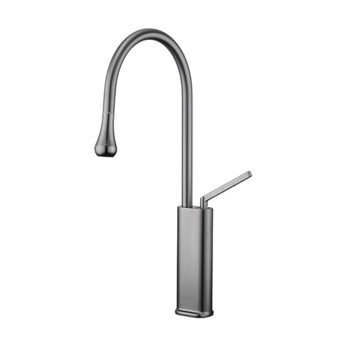 Hochbogen-Sprühkopf, Badezimmer-Wasserhahn, Einhandgriff, Waschbeckenarmatur, graue Oberfläche, mit Wasserzulaufschläuchen und Montageset für einfache Installation von Generisch