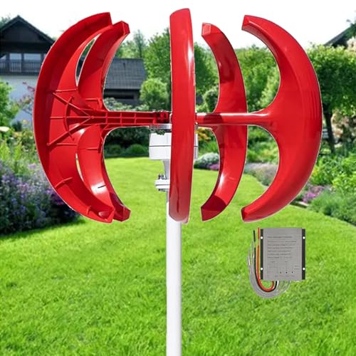 Hocheffizienter vertikaler Windgenerator, 16000 W, für 12 V/24 V/48 V Systeme, 5-Blatt-Laternen-Stil, Windturbinen-Set mit Controller, horizontale Stromerzeugung (Rot, 48 V) von Generisch