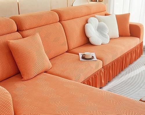 Hochelastische Stretch-Sofa-Bezüge mit Rüschenrock für 5-Sitzer-Couch, waschbar, Möbelschoner, passend für 25.0300 cm große Sofas, perfekt als Wohnzimmerdekoration von Generisch