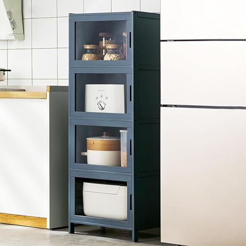 Hochschrank aus Bambus, mit Türen und Regalen, moderner Vitrine, Vitrine für Küche oder Büro, leicht zu reinigen, HD, transparente Tür, 43 x 32 x 126 cm von Generisch