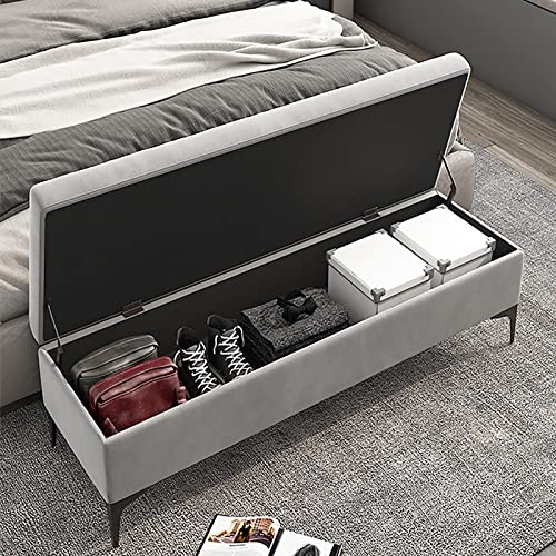 Hochwertige Ottomane aus Samt – gepolstertes Ende der Betttruhe, kein Zusammenbau erforderlich, Hellgrau, 60 x 40 x 43 cm – stilvolle und funktionale Aufbewahrungslösung von Generisch