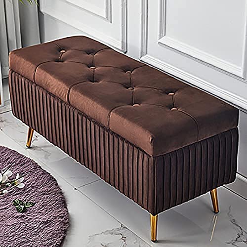 Hochwertige Sitzbank aus Samt für Wohnzimmer und Eingangsbereich, stilvoller Schuhhocker und Fußhocker, Braun, 99,1 x 40,6 x 45,7 cm, vielseitige Polsterbett-Ende, Aufbewahrungslösung von Generisch