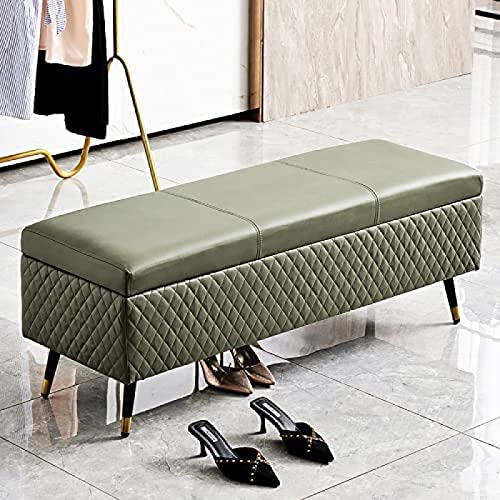 Hochwertige Sitzbank mit Stauraum, Leder, modern, gepolstert, für Eingangsbereich und Schlafzimmer, stilvoll, 80 x 40 x 45 cm, vielseitig und schick, Grün von Generisch