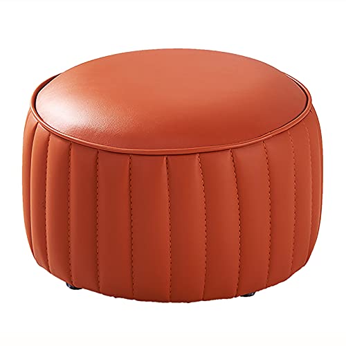 Hochwertiger marineblauer Leder-Fußhocker, rund, bequeme Fußstütze für Wohnzimmer und Schlafzimmer, vielseitig, kleiner Akzent, Ottomane, 32 x 32 x 21 cm, perfekter Sofa-Begleiter von Generisch