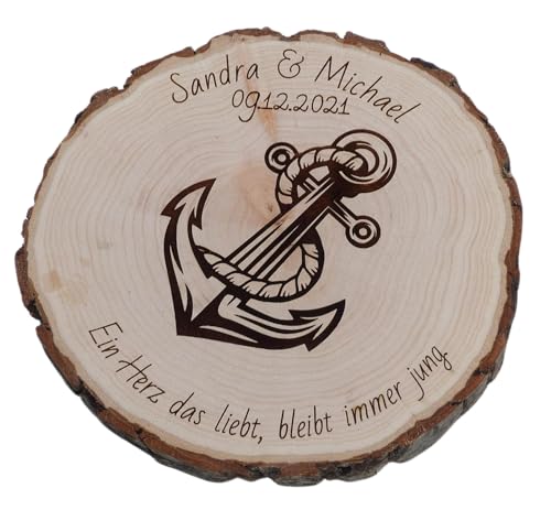 Hochzeitsgeschenk Brautpaar Geschenk Goldene Silberne Hochzeit Wunschtext Baumscheibe Anker Personalisiert Deko ca 17 cm Durchmesser Hochzeitsgeschenk Brautpaar Geschenk Goldene Silberne Hochzeit Wunschtext Baumscheibe Anker Personalisiert Deko ca 17 cm Durchmesser von Generisch