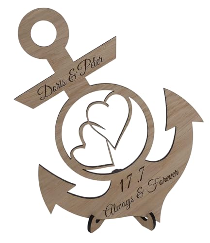 Hochzeitsgeschenk Brautpaar Geschenk Goldene Silberne Hochzeit Wunschtext Shabby Chic Anker Maritim Personalisiert Deko ca 27 x 19 cm (Eiche) von Generisch