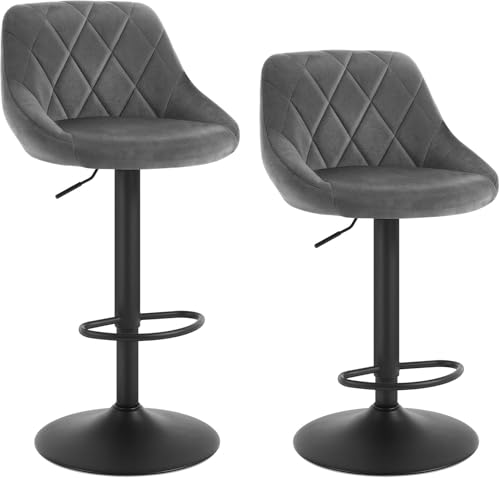 Hocker 2er Set, Barstuhl mit Lehne, höhenverstellbar drehbar, gepolsterter Samtsitz, rutschfestes Metallfuß, für Küche Hausbar, Dunkelgrau von Generisch
