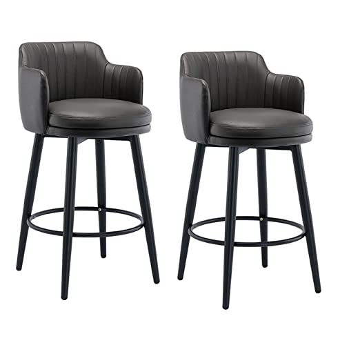 Hocker 2er Set Drehstuhl Thekenhöhe Stühle mit Rückenlehne und Armlehnen, Nappaleder, Schwarze Metallbeine und Fußstütze für Esszimmer oder Hausbar Hocker 2er Set Drehstuhl Thekenhöhe Stühle mit Rückenlehne und Armlehnen, Nappaleder, Schwarze Metallbeine und Fußstütze für Esszimmer oder Hausbar von Generisch