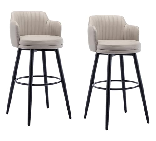 Hocker Drehstuhl 2er Set Kücheninselstühle Thekenhöhe mit Armlehnen Leder gepolsterte Sitzfläche Chromfuß für Lounge von Generisch
