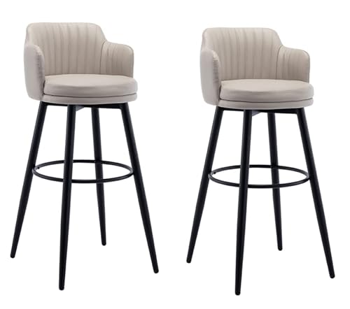 Hocker Drehstuhl 2er Set Kücheninselstühle Thekenhöhe mit Armlehnen Leder gepolsterte Sitzfläche Chromfuß für Lounge von Generisch