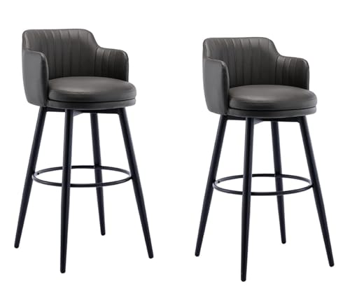Hocker Drehstuhl 2er Set Kücheninselstühle Thekenhöhe mit Armlehnen Leder gepolsterte Sitzfläche Chromfuß für Lounge von Generisch
