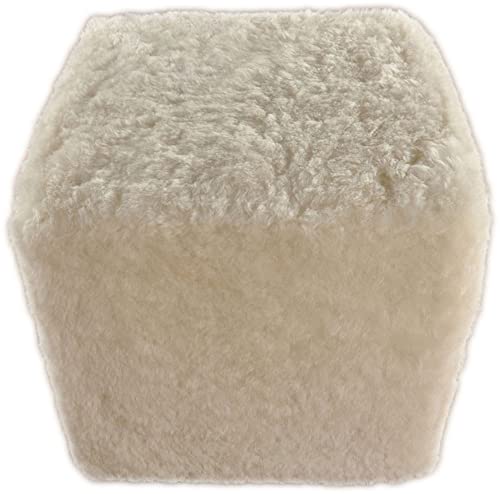 generisch Hocker Ottomane Sitzwürfel Pouf aus echtem Lammfell Creme Weiss mit Holz Gestell von generisch