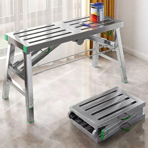 Höhenverstellbare Arbeitsplattform, Klappbar Arbeitsbühne Gerüstleiter, Anti-Rutsch Plattform Tritthocker Stufenstehleiter Haushaltsleiter, Maximale Belastung 400 Kg (140X40CM) von Generisch