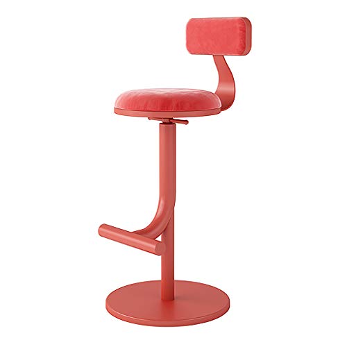 Höhenverstellbarer Barhocker mit Rückenlehne, runder Samtsitz für Küche, Theke, Frühstück, Goldbeine, 65–80 cm, stilvolles rotes Design, perfekt für Zuhause und Bar von Generisch