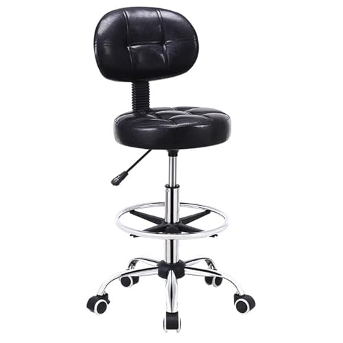 Höhenverstellbarer Barhocker mit Rückenstütze – 360° Drehstuhl auf Rädern, PU-Leder – ideal für Kneipe, Friseursalon, Spa-Theke und Barbier von Generisch