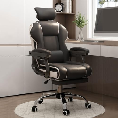 Höhenverstellbarer Drehstuhl Gaming Stuhl mit Armlehnen, Chefsessel aus Leder für Erwachsene - Schaukelstuhl Sessel mit Rückenstütze, Rollen und Latexkissen von Generisch