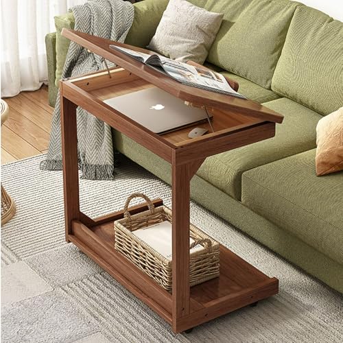 Höhenverstellbarer Rolltisch mit Rollen, tragbarer Snacktisch und Arbeitsplatz für Wohnzimmer und Schlafzimmer, natürliches Holzdesign von Generisch