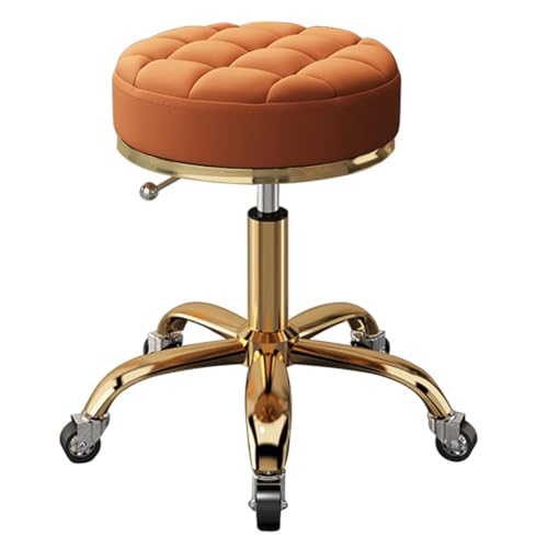 Höhenverstellbarer runder Drehstuhl – Schönheits-Hocker für Salons und Büros, goldfarbenes Metall-Stahlfuß, 5-Krallen-Design, glatte Rollen, stilvoll und funktional von Generisch