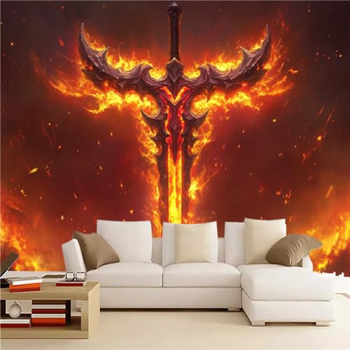 Höllenschwert 3D Selbstklebende Leinwandtapete Flamme Großes Wandbild Fototapete Poster-Tapete, Heimdekoration Für Jungen-Mädchen-Zimmer Teenager-Schlafsaal 430(B) x 300(H) cm von Generisch