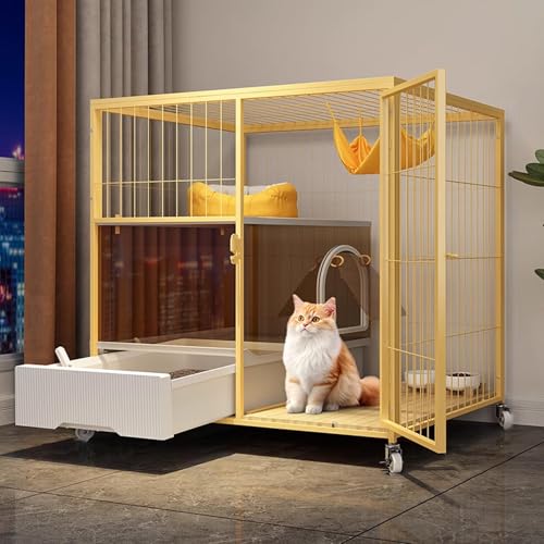 Hohe Katzenkäfige Indoor Groß für Katzen, Kaninchen, Frettchen, Kleintiere, mit Katzentoilette und Rädern, Holzplattform, Draht-Katzenkäfige Hohe Katzenkäfige Indoor Groß für Katzen, Kaninchen, Frettchen, Kleintiere, mit Katzentoilette und Rädern, Holzplattform, Draht-Katzenkäfige von Generisch