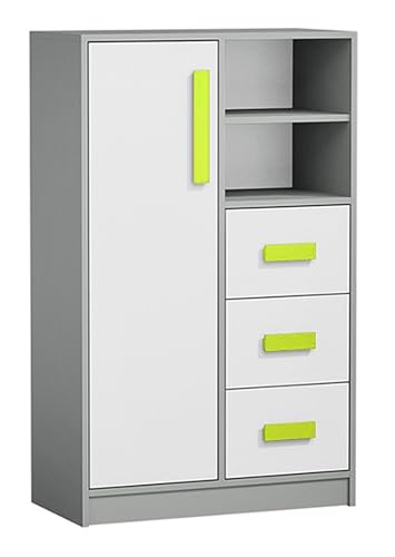 Hohe Kommode GUT 5 – 80/132/40 cm – Anthrazit/Weiß mit grünen Griffen - letzes Stück! von Generisch