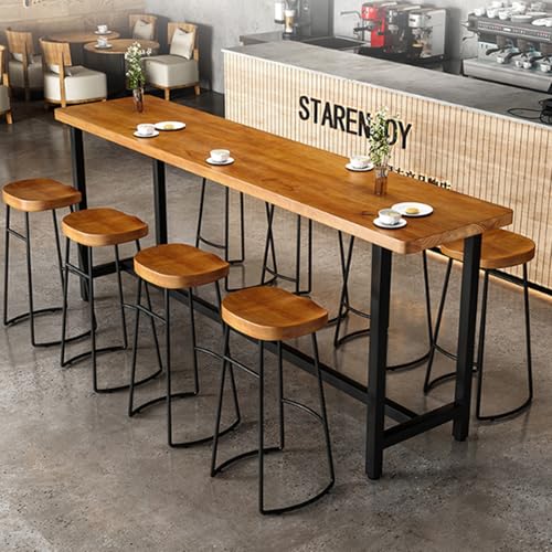 Hoher, schmaler Bartisch aus Massivholz – Esstisch in Industrie-Thekenhöhe mit rustikaler Kiefernholzplatte und Metallfuß, perfekt für Bistros und Pubs im Innen- und Außenbereich, Keine Hock Hoher, schmaler Bartisch aus Massivholz – Esstisch in Industrie-Thekenhöhe mit rustikaler Kiefernholzplatte und Metallfuß, perfekt für Bistros und Pubs im Innen- und Außenbereich, Keine Hock von Generisch