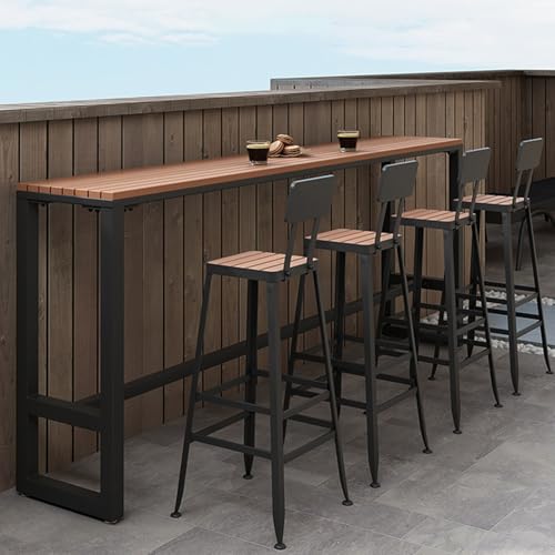 Hoher, schmaler Bartisch im Industriestil – rustikaler Küchen-Esstisch in Thekenhöhe mit Tischplatte aus Kunststoffholz und Metallbock, perfekt für den Außenbereich, Keine Hocker erforderlic von Generisch