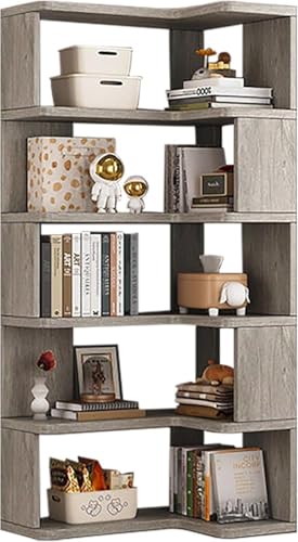 Hohes Eck-Bücherregal, 5/6/7-Regalböden, L-förmig, hohe Bücherregale, Holzregale, modernes Ausstellungsregal für Wohnzimmer, Schlafzimmer, Küche, Zuhause (Größe: 60 x 60 x 159 cm, Farbe: Grau) Hohes Eck-Bücherregal, 5/6/7-Regalböden, L-förmig, hohe Bücherregale, Holzregale, modernes Ausstellungsregal für Wohnzimmer, Schlafzimmer, Küche, Zuhause (Größe: 60 x 60 x 159 cm, Farbe: Grau) von Generisch