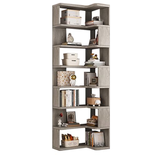 Hohes Eck-Bücherregal, L-förmiger Holzschrank für Wohnzimmer, Schlafzimmer, Küche und Heimbüro, stilvolles graues Design Hohes Eck-Bücherregal, L-förmiger Holzschrank für Wohnzimmer, Schlafzimmer, Küche und Heimbüro, stilvolles graues Design von Generisch