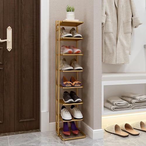 Hohes schmales Metall-Schuhregal, freistehend, vertikal, Eckregal für Schrank und Eingangsbereich, stilvolles Gold-Finish, platzsparender Schrank für Schlafzimmer und Flur Hohes schmales Metall-Schuhregal, freistehend, vertikal, Eckregal für Schrank und Eingangsbereich, stilvolles Gold-Finish, platzsparender Schrank für Schlafzimmer und Flur von Generisch