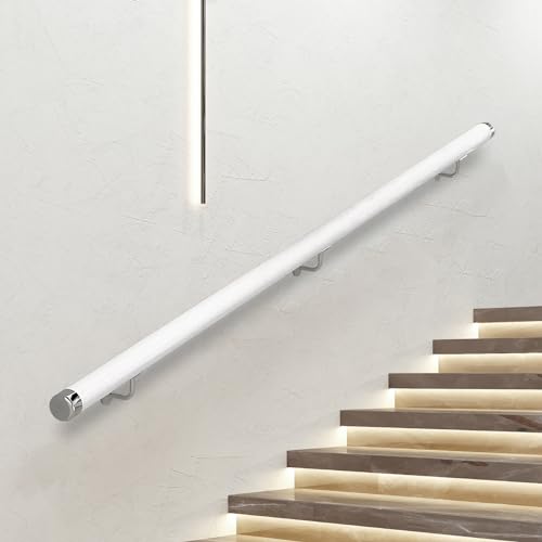 Holz-Armlehne für Treppen, sichere Wandmontage, runde Massivholz-Armlehne mit Edelstahl-Halterungsgeländer (B 200 cm) von Generisch