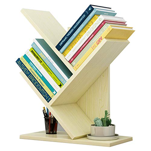 Holz Baum Form Tisch Bücherregal Desktop Display Ständer Home Office Aufbewahrung für Bücher Zeitschriften CD Stilvolles Dekoratives Regal für Wohnzimmer Arbeitszimmer von Generisch