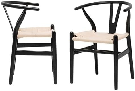 Holz Esszimmerstühle 2er Set mit Leinen Sitzkissen - Rattan Stil Stühle für Wohnzimmer, Küche, Restaurant, Café, Büro von Generisch