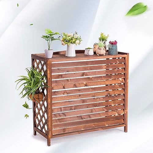Holz-Klimaanlagenabdeckung mit Blumentopf, Schutz für Außengeräte, korrosionsbeständiges Design, stilvolles braunes AC-Gehäuse für verbesserte Attraktivität und Haltbarkeit von Generisch